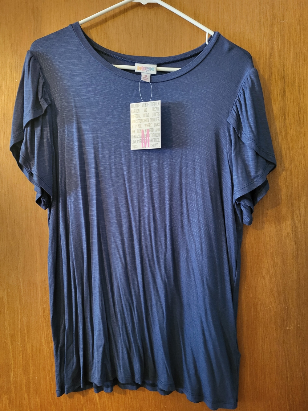 LuLaRoe Olive-Navy Ruffle Sleeve Tee